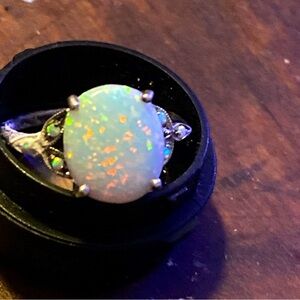 Opalescent White Silver Statement Ring